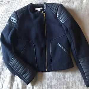 Navy blue moto jacket.